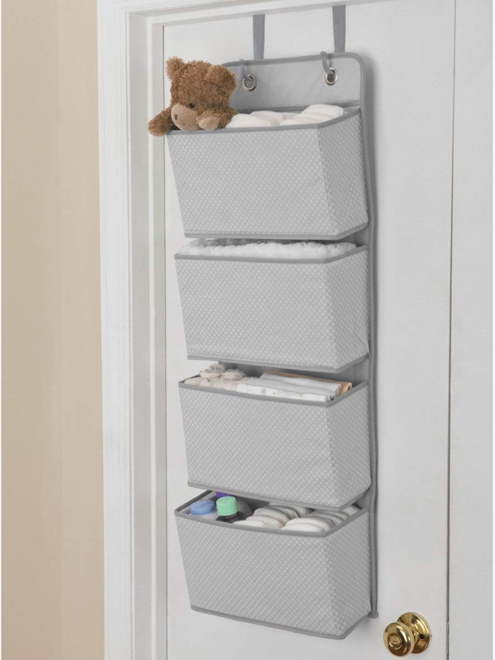 Delta Children 4 Pocket Nursery Organizer Dove Gray Over Door Baby Storage NEW